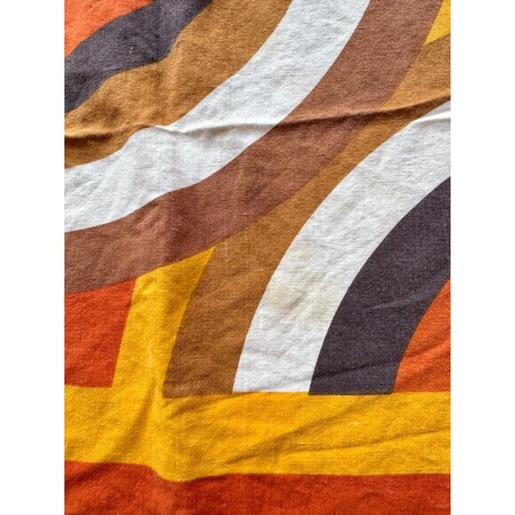 Vintage 60's Retro Brown Orange Yellow Print Linen 50"x46" Tablecloth Fabric - Picture 6 of 11